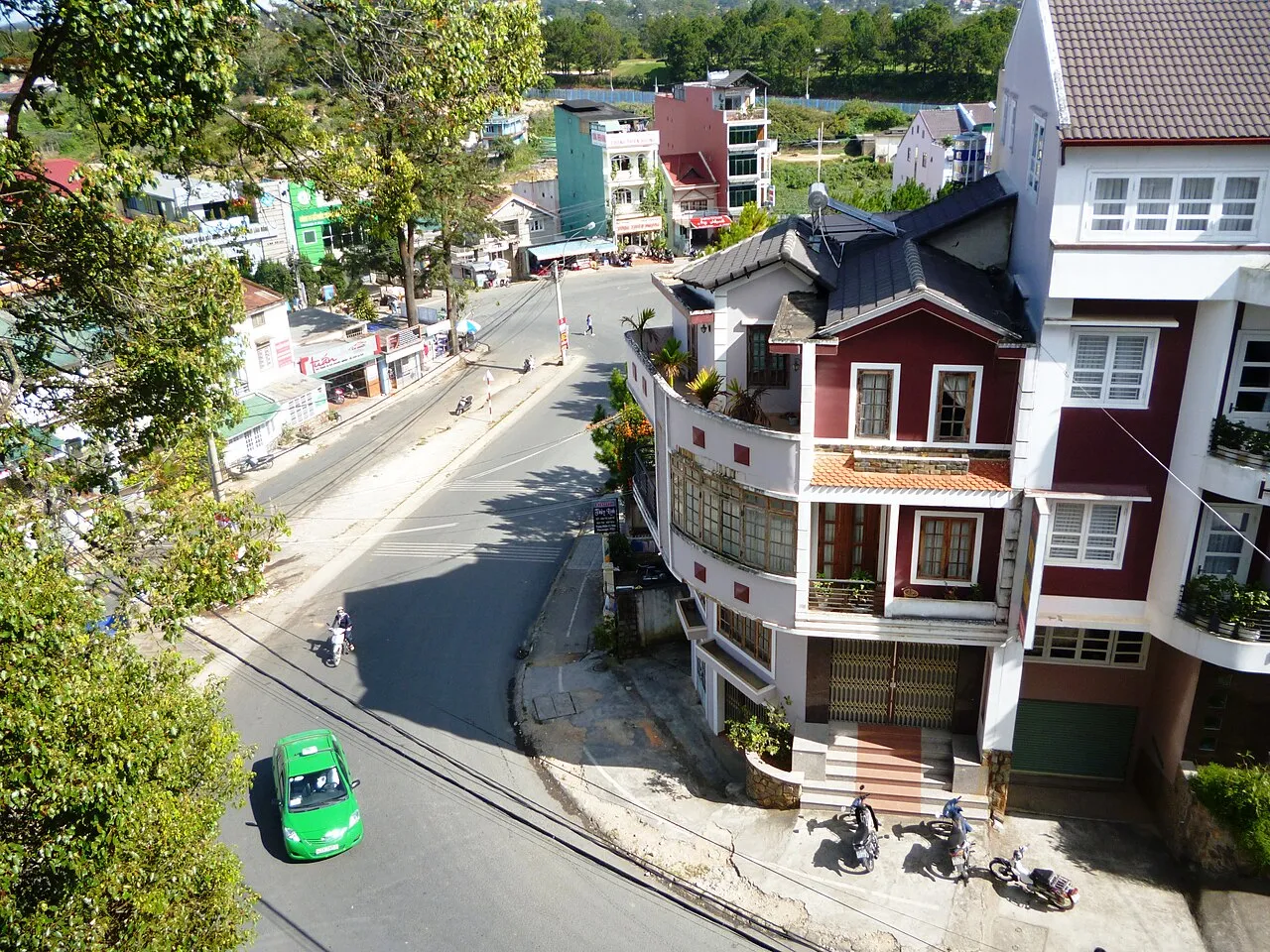 Đường phố Đà Lạt với hàng cây trên sườn đồi