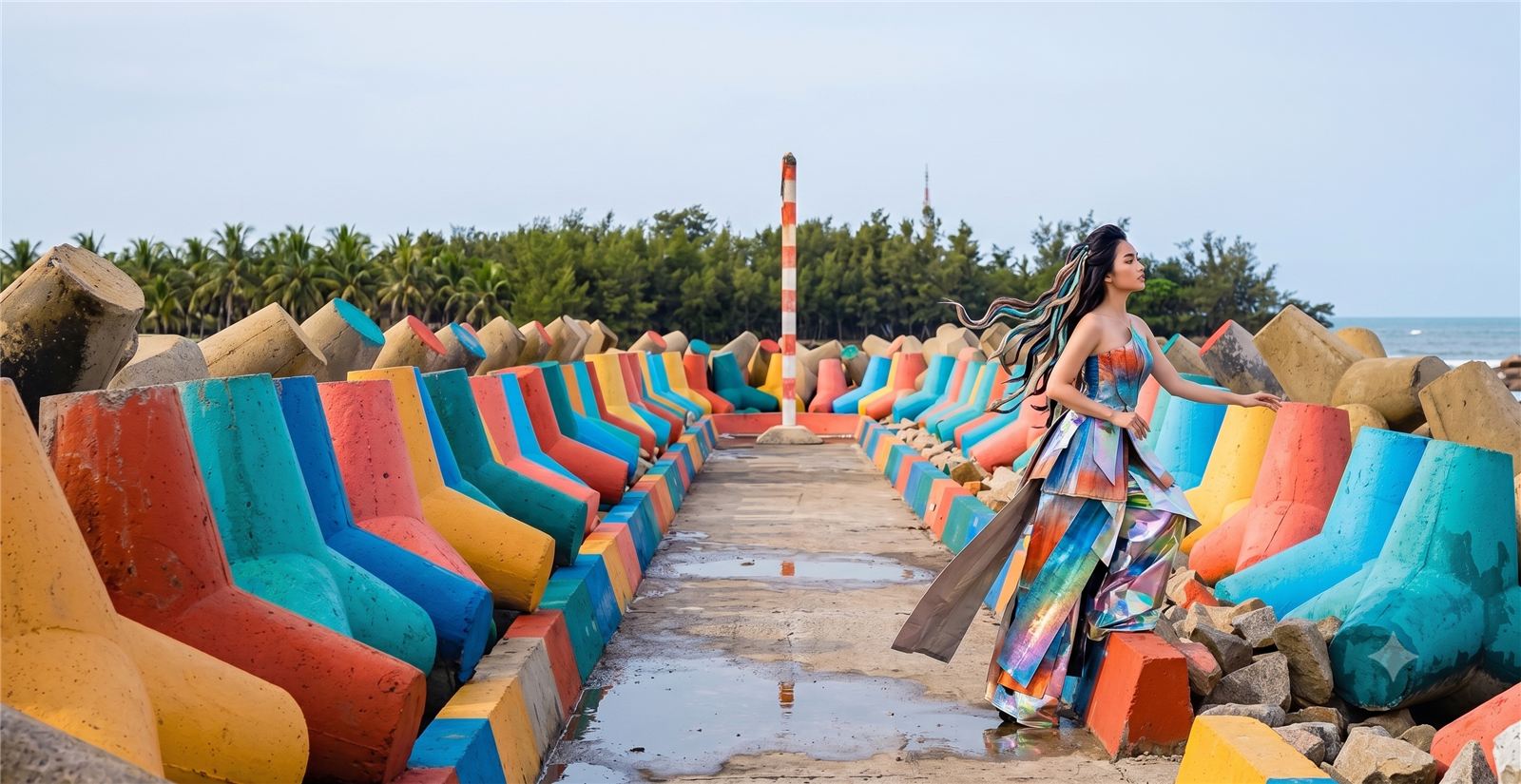 Bờ kè đá nhiều màu ven biển Phú Quý