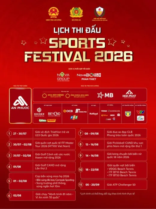 Poster lịch thi đấu 11 giải Sports Festival 2026, từ 27/7 đến 20/9