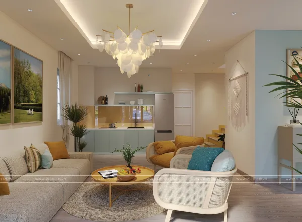 Phối cảnh 3D Phòng khách — gói hoàn thiện nội thất biệt thự NovaWorld Phan Thiết