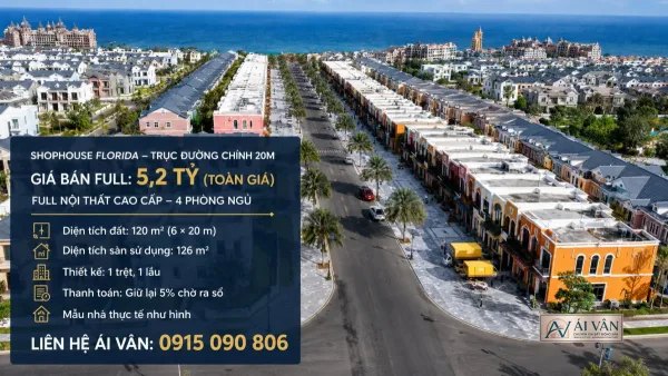 Shophouse Maiami full nôi thất nằm trên trục đường 20m chính dự án