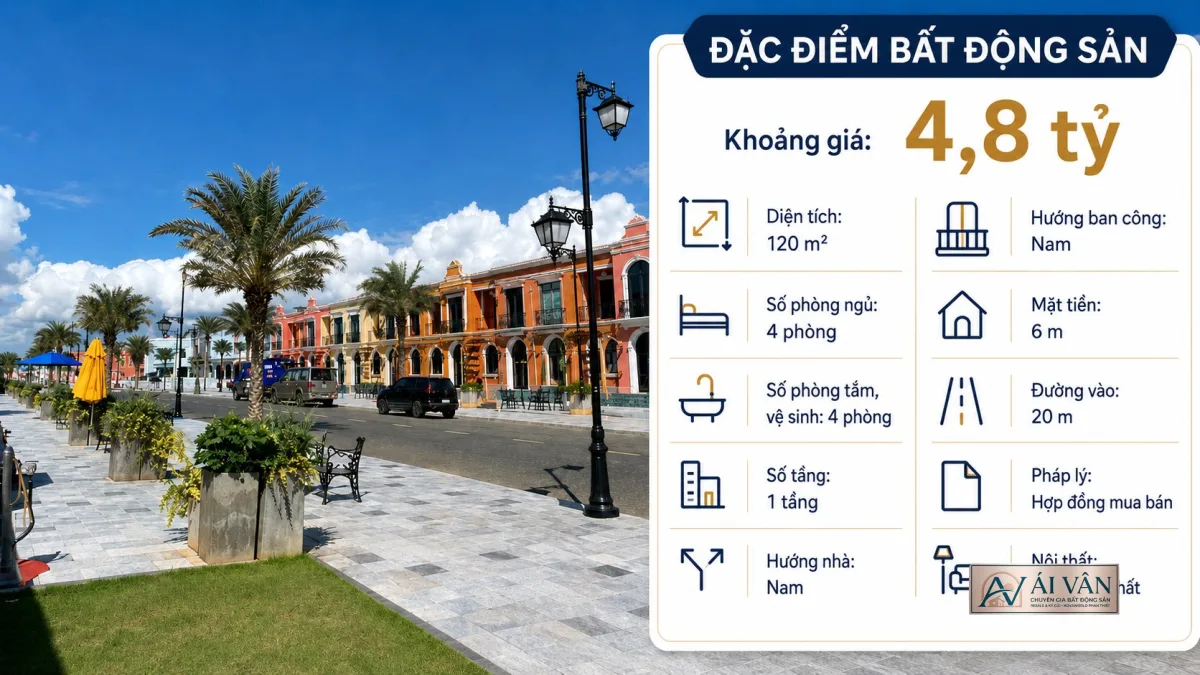 Shophouse NovaWorld Phan Thiết – Bán shophouse căn góc vỉa hè 15m trục 20m NovaWorld Phan Thiết trục 20m giá 4 tỷ 799 VND, DT: 120m2