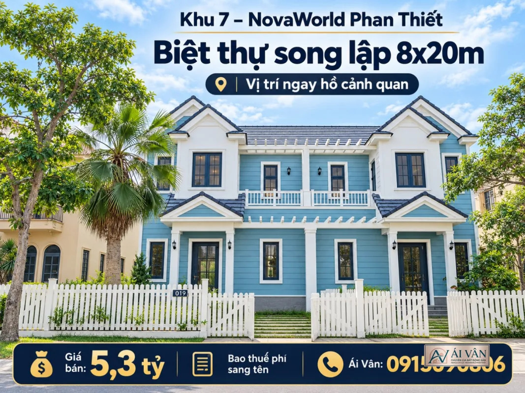 Biệt thự song lập NovaWorld Phan Thiết – Khu 7  Biệt thự song lập 8x20m – vị trí ngay hồ cảnh quan