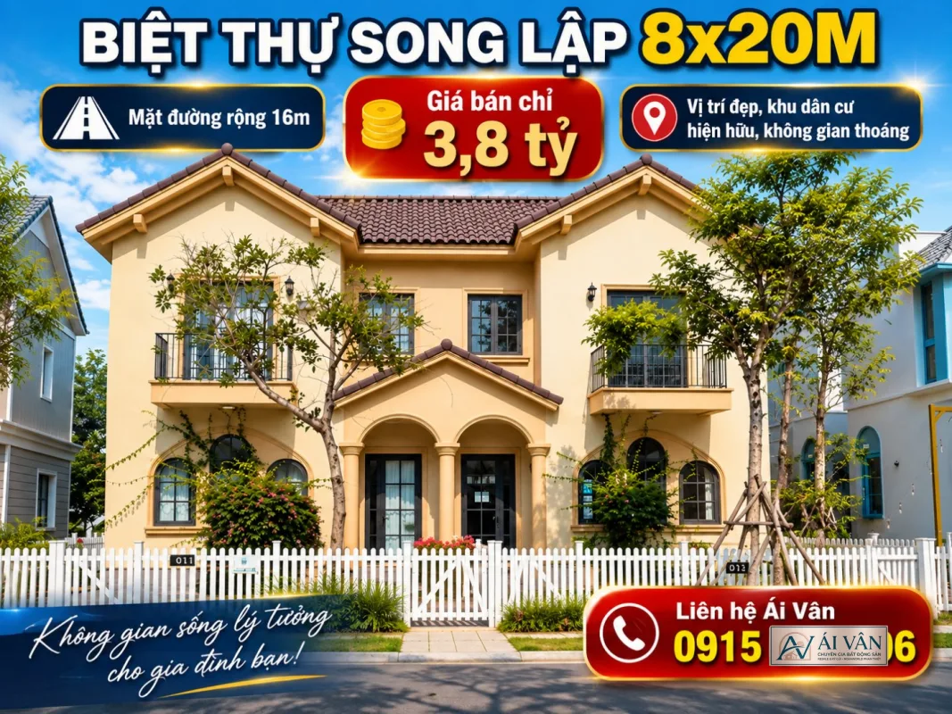 Biệt thự song lập NovaWorld Phan Thiết – Mặt đường rộng 16m 💰 Giá bán chỉ 3,8 tỷ 📍 Vị trí đẹp, khu dân cư hiện hữu, không gian thoáng.